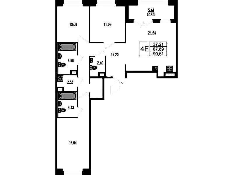 3-комнатная квартира 90.61 м², 4/4 эт., ЖК «Ranta Residence»